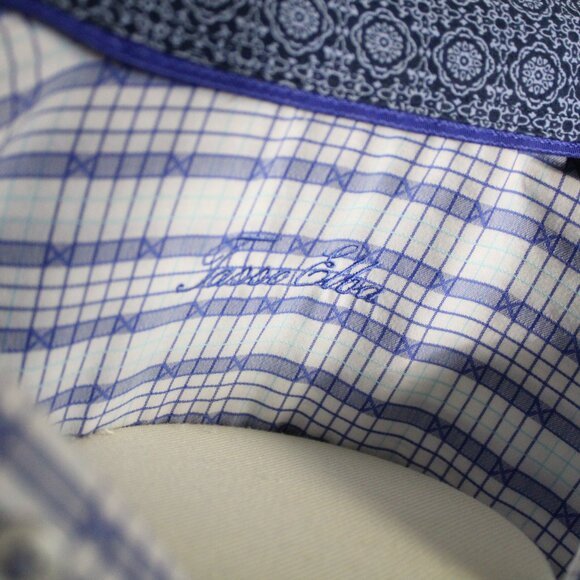 Tasso Elba SZ SM Indigo Blue, Aqua & White Plaid LS Men's Button Up Shirt - Picture 4 of 10